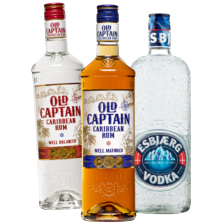 Old Captain rum wit of bruin fles à 700 ml
of Esbjaerg vodka fles à 1000 ml